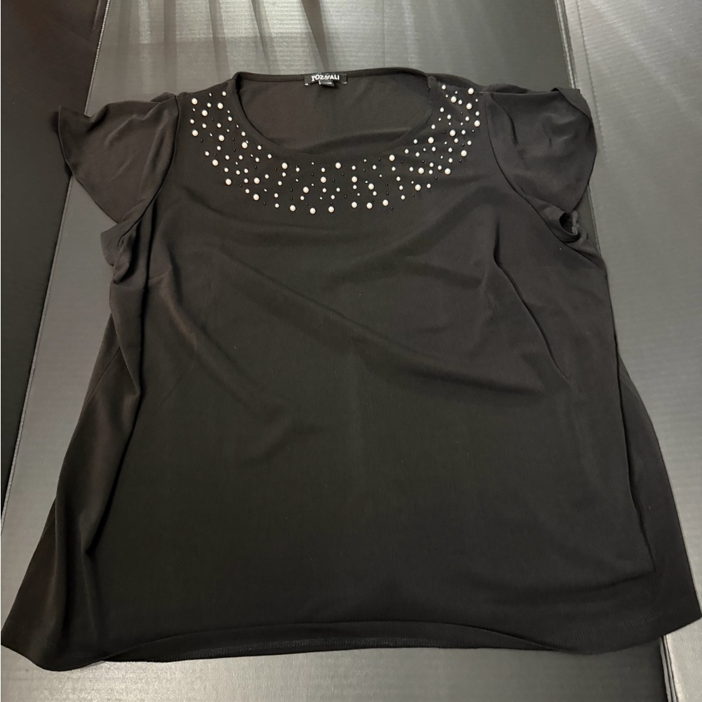 Roz & Ali Black Blouse with Studded Neckline